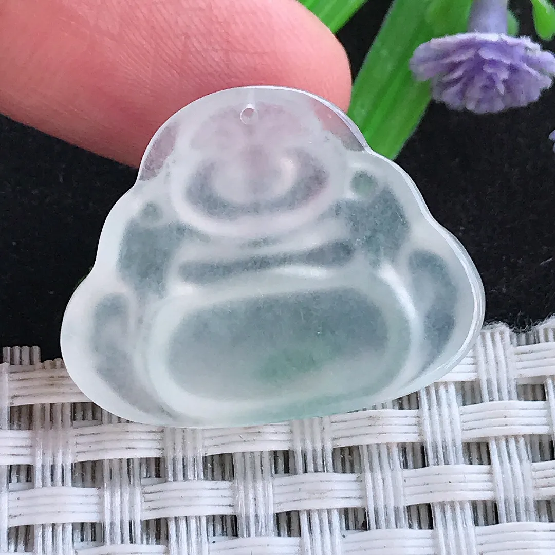 自然光21.3/26.8/5.8老坑高冰种果冻胶飘花佛公吊坠天然翡翠玉坠挂件