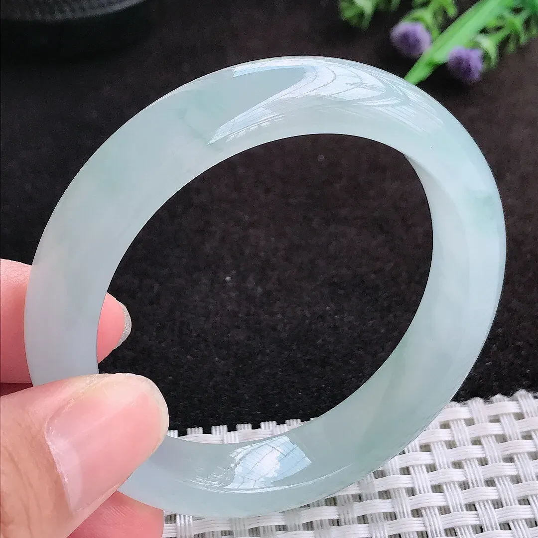 自然光54/13/8.6老坑冰种果冻胶冰飘花手镯手镯缅甸翡翠玉镯手环