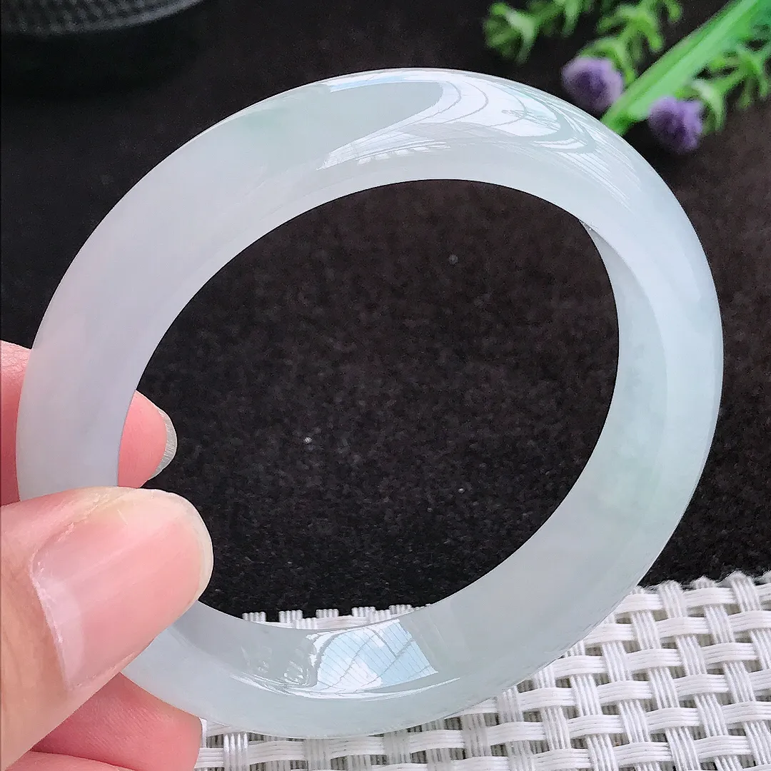 自然光53.5/12.3.8.4老坑冰种果冻胶冰飘花手镯缅甸翡翠玉镯手环