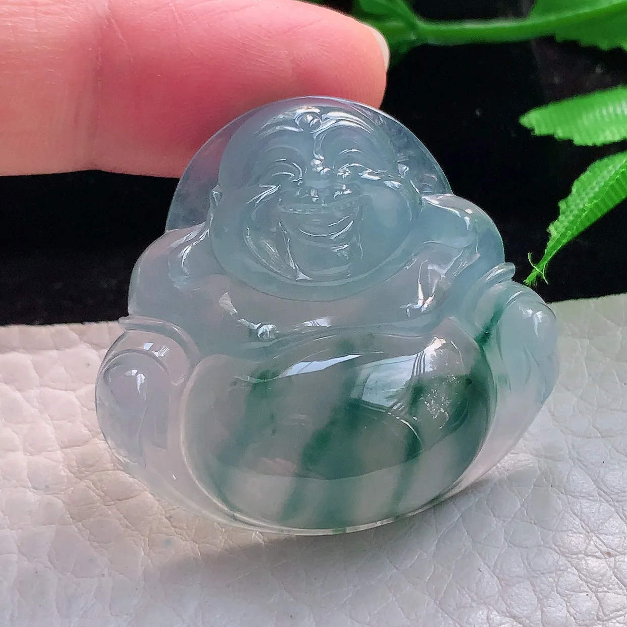 axm实拍34.8*37.5*9.8缅甸翡翠冰飘花大佛公 开心佛玉坠 玉挂件