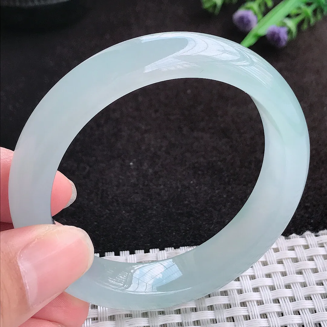 自然光54/13/8.6老坑冰种果冻胶冰飘花手镯手镯缅甸翡翠玉镯手环