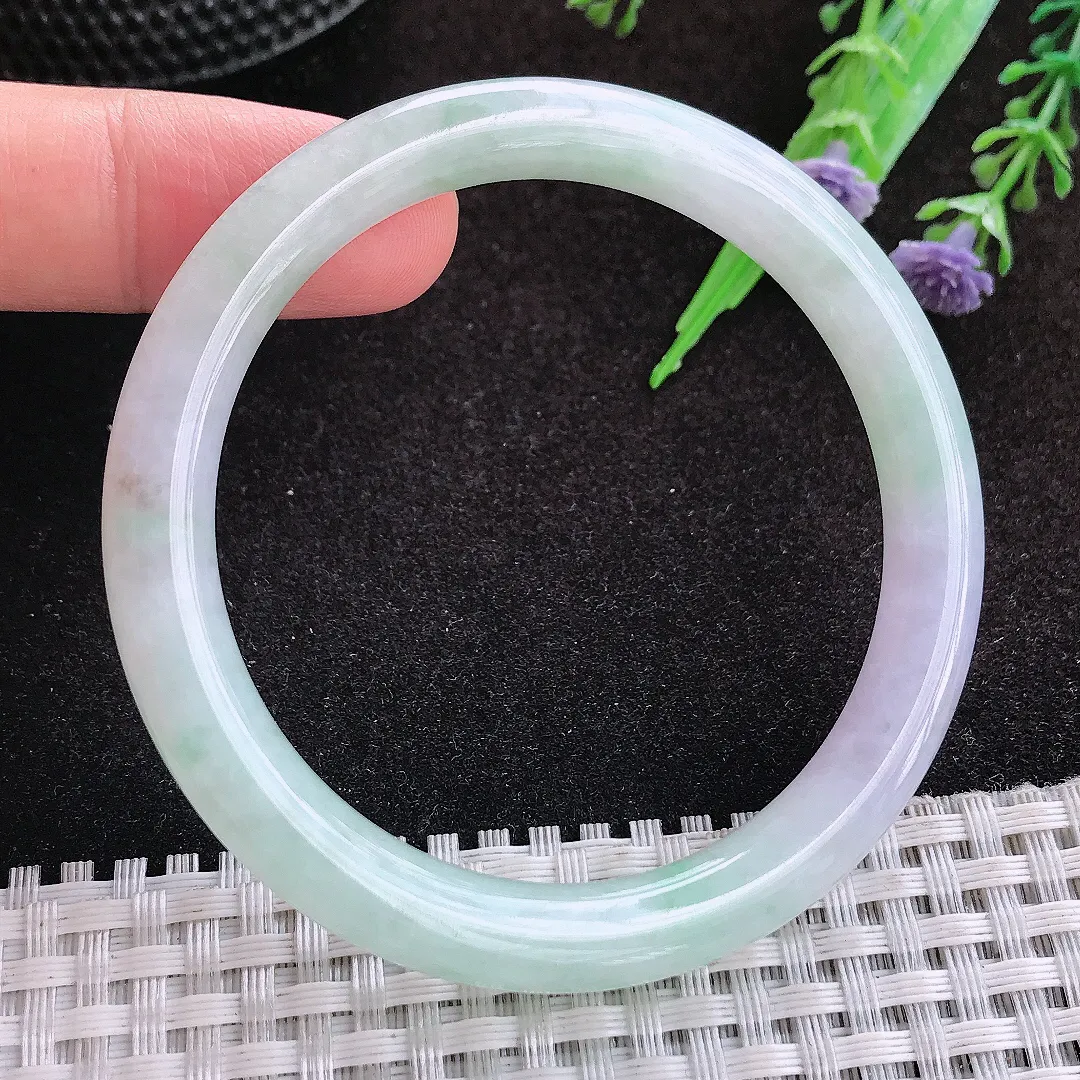 自然光53.5/7.8/8老坑秀气冰润月光白圆条手镯缅甸翡翠玉镯手环