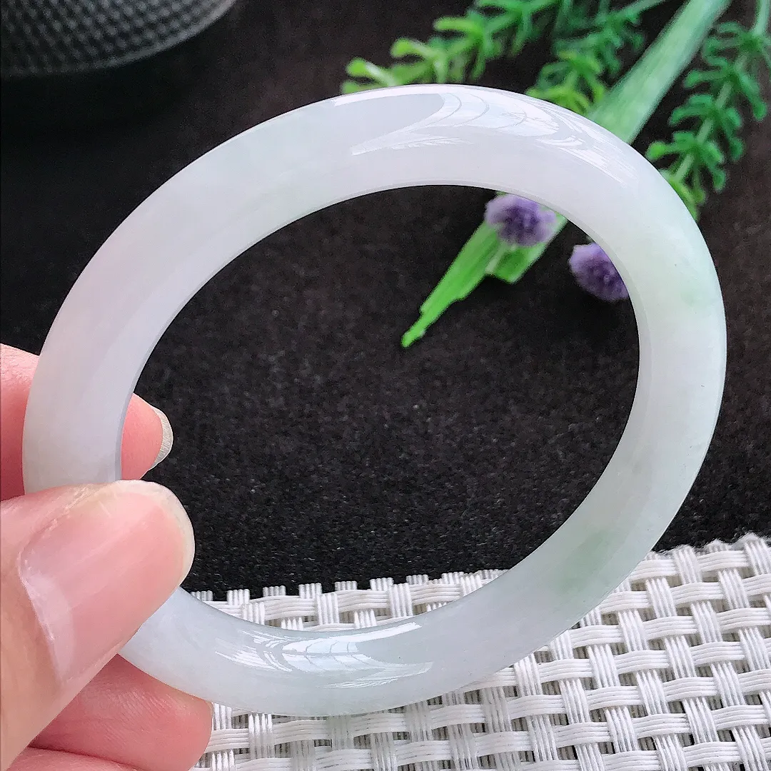 自然光52/8.7/8.6老坑冰胶果冻冰纯圆条手镯缅甸翡翠玉镯手环