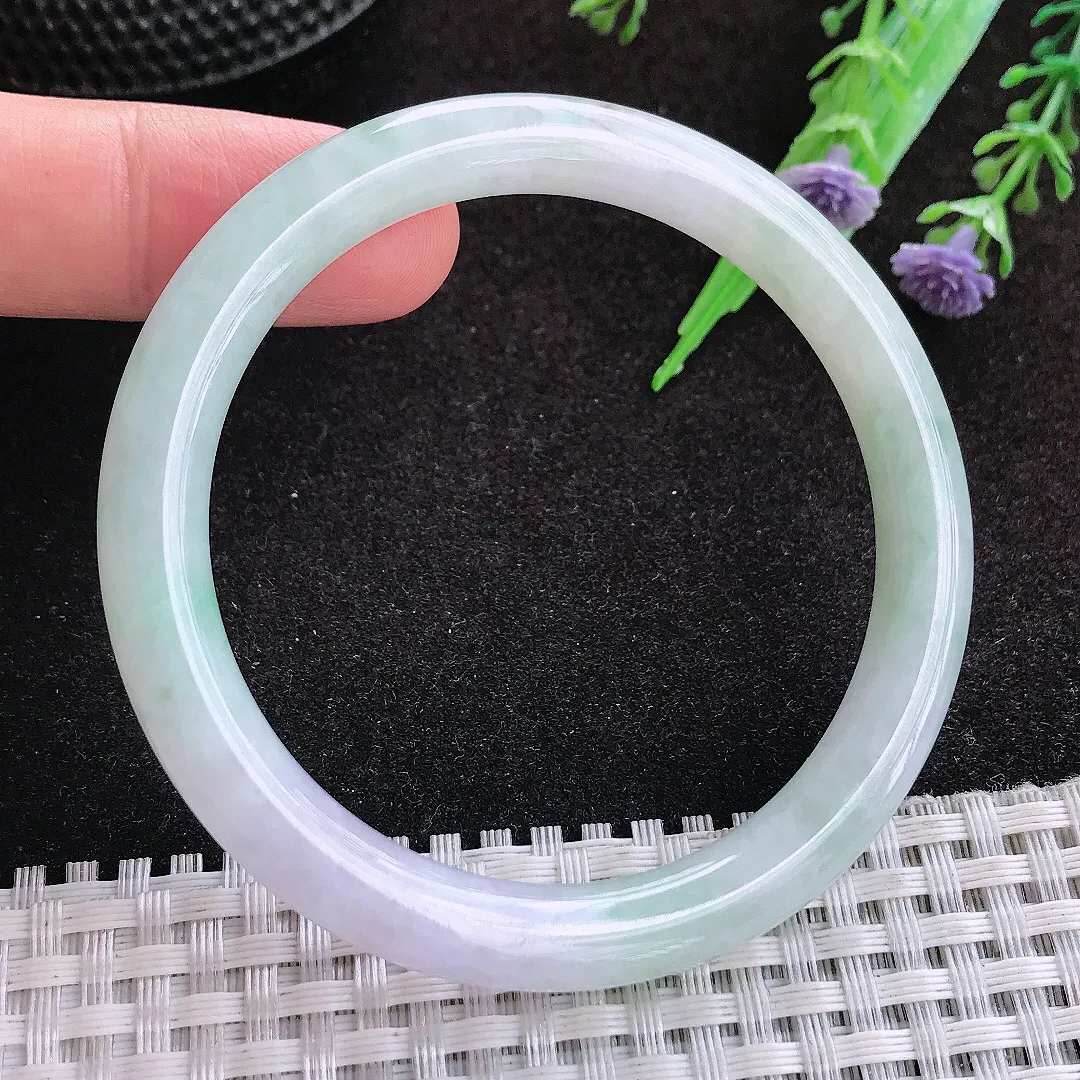 自然光53.5/7.8/8老坑秀气冰润月光白圆条手镯缅甸翡翠玉镯手环