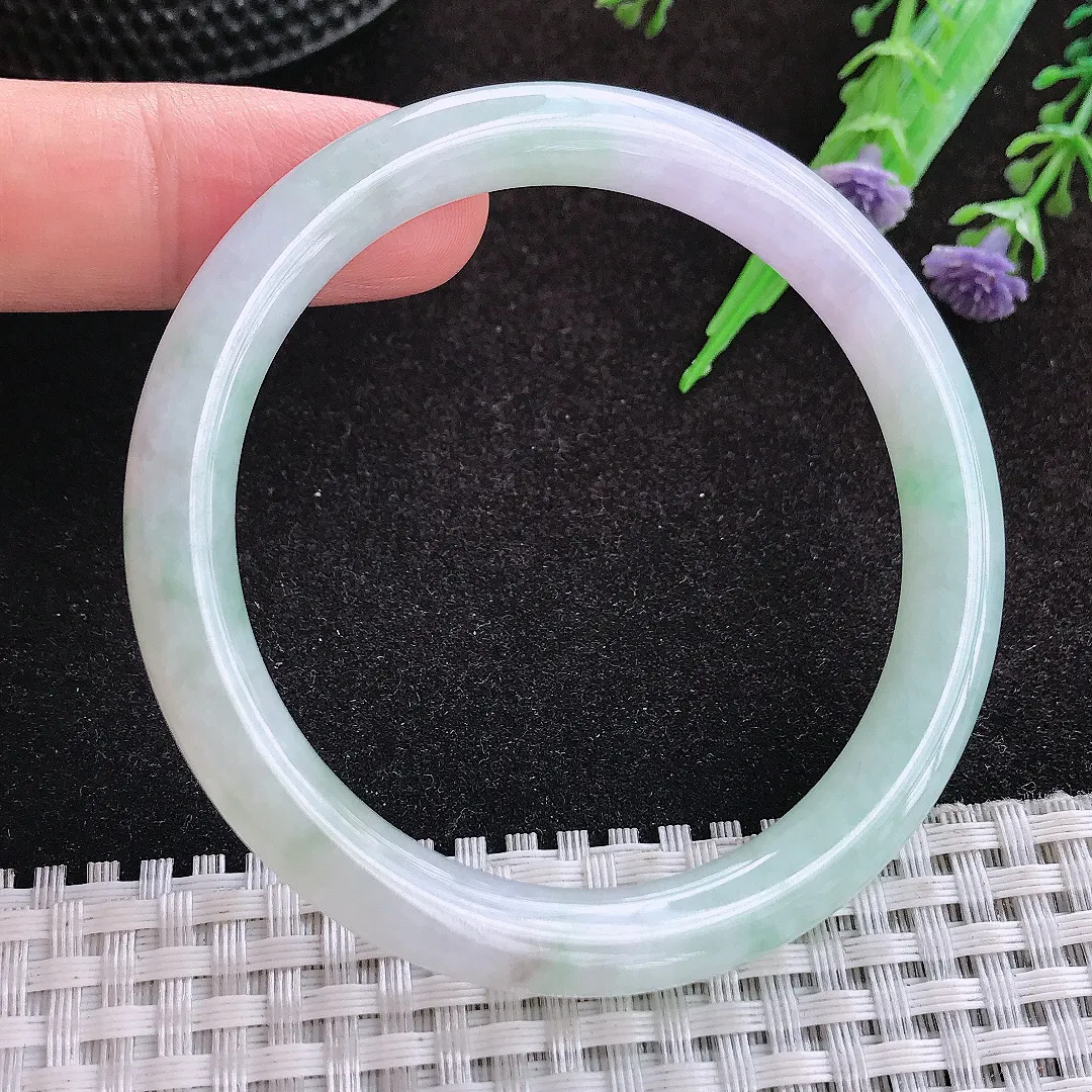 自然光53.5/7.8/8老坑秀气冰润月光白圆条手镯缅甸翡翠玉镯手环