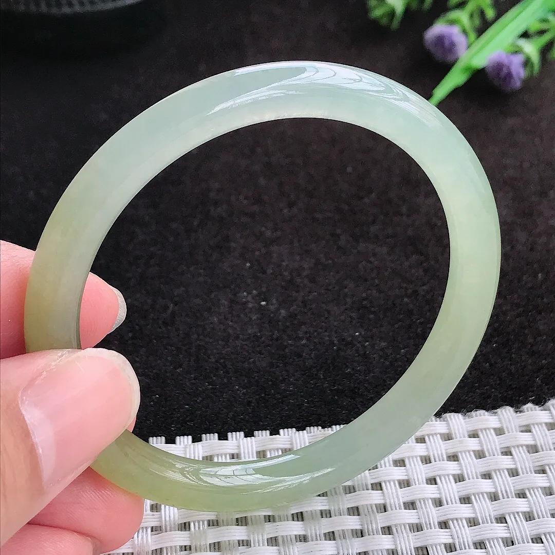自然光53.5/7.2老坑冰胶果冻冰黄黄翡细条手镯缅甸翡翠玉镯圆条