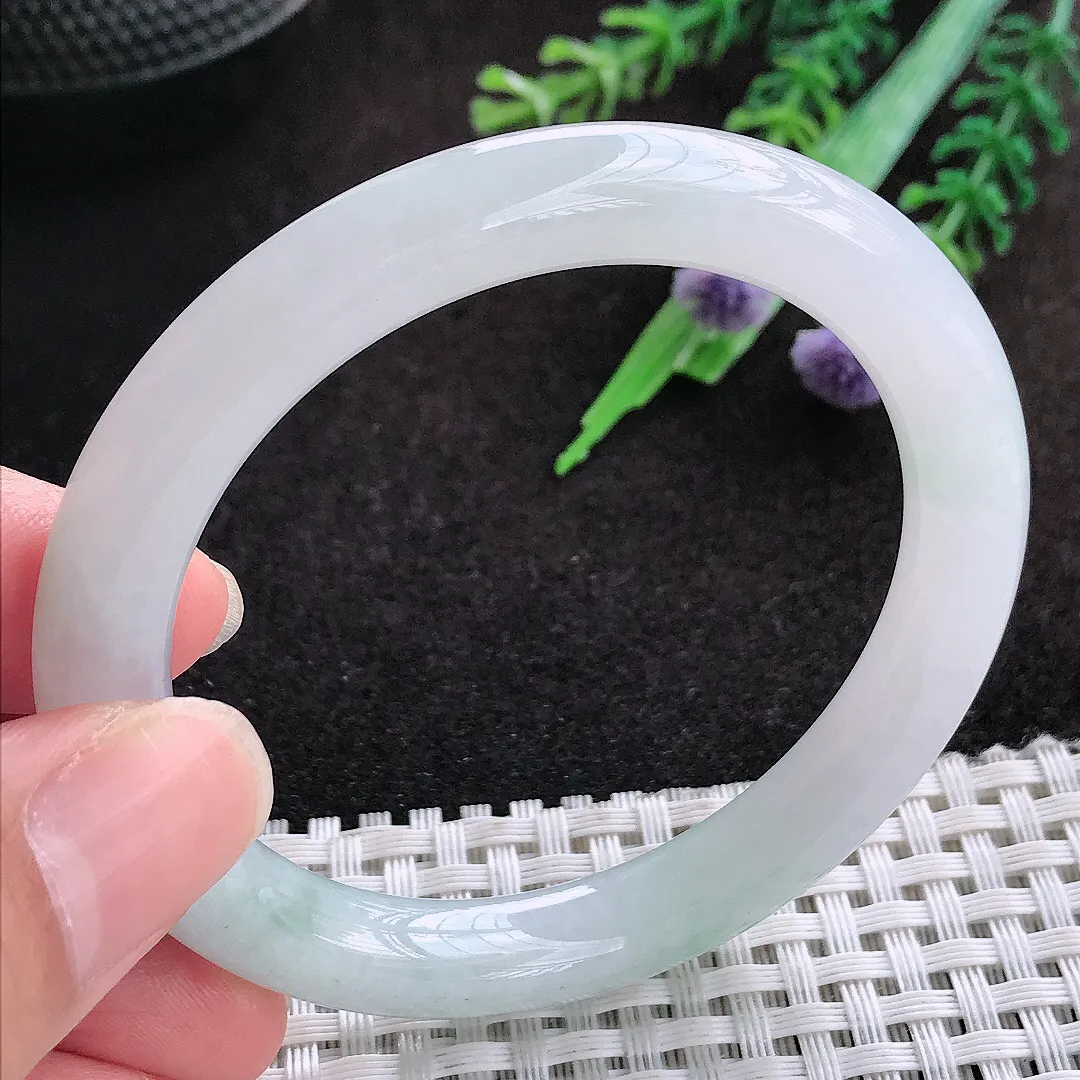 自然光52/8.7/8.6老坑冰胶果冻冰纯圆条手镯缅甸翡翠玉镯手环