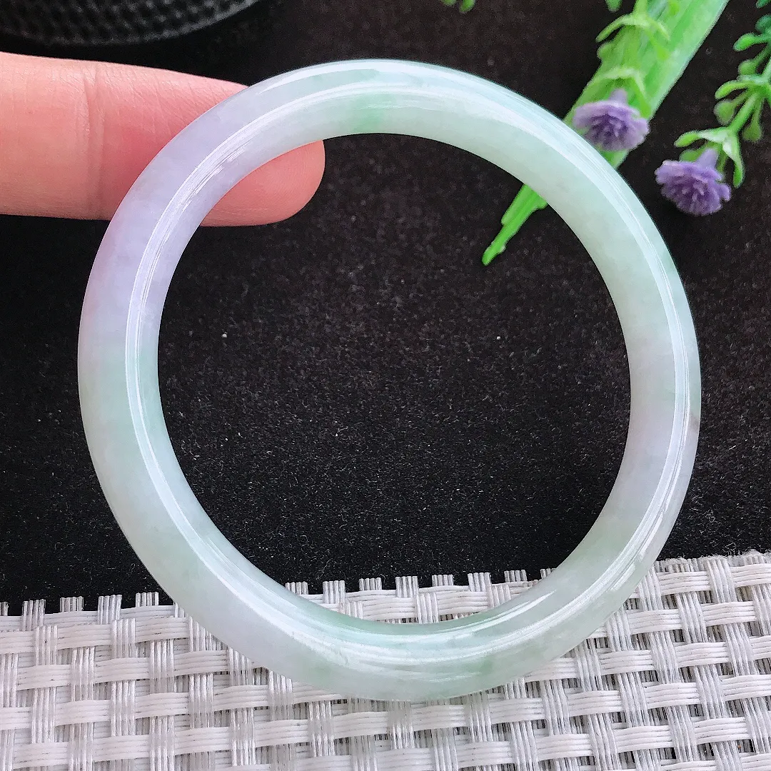 自然光53.5/7.8/8老坑秀气冰润月光白圆条手镯缅甸翡翠玉镯手环