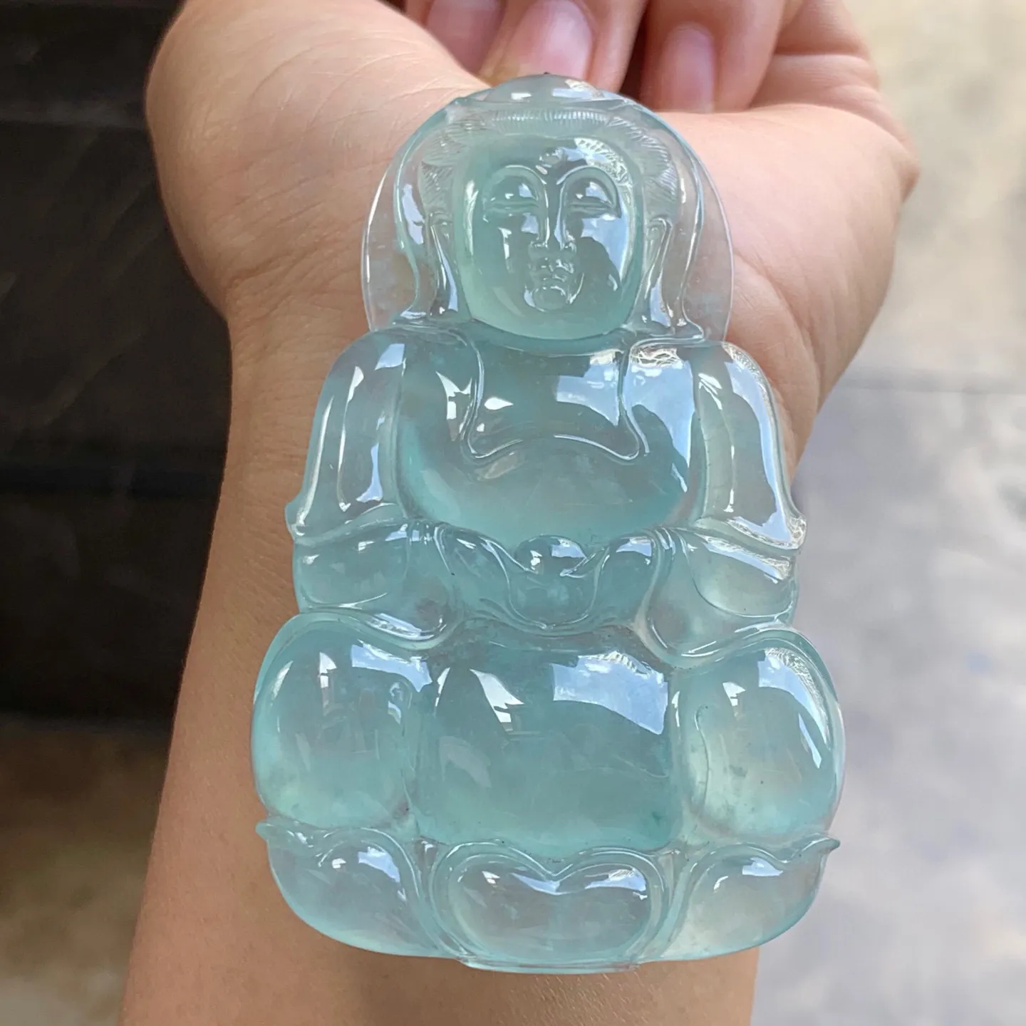 冰种晴水大观音 水润冰透 底色漂亮 品相短暂 大气
