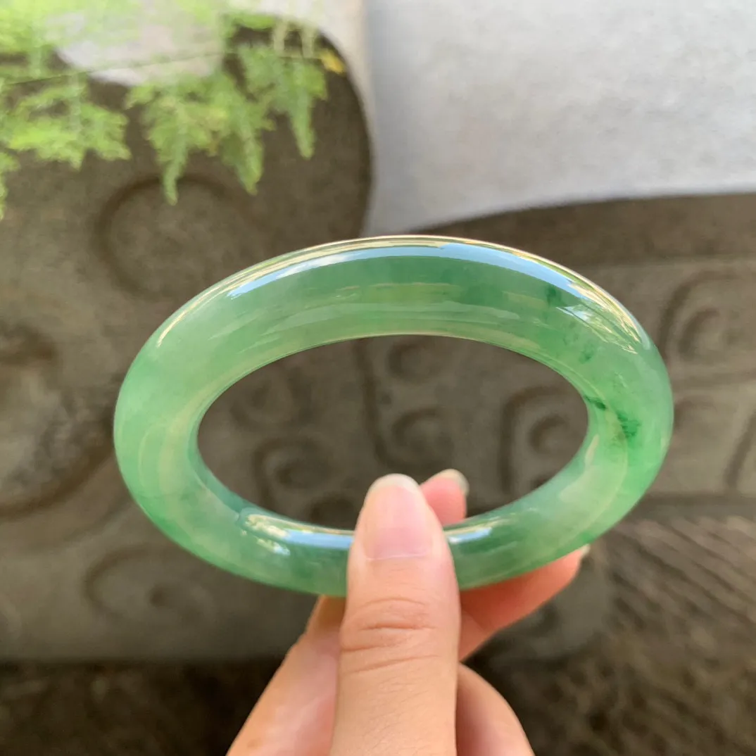 圈口 57-11.7【芙蓉绿圆条手镯】圆条57 58可戴