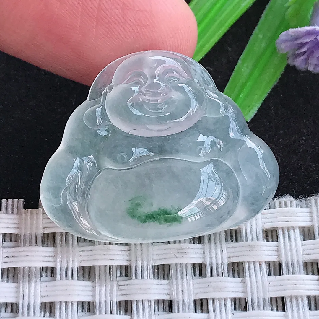 自然光21.3/26.8/5.8老坑高冰种果冻胶飘花佛公吊坠天然翡翠玉坠挂件