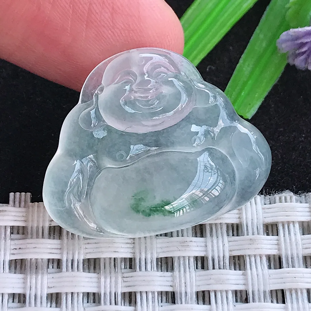 自然光21.3/26.8/5.8老坑高冰种果冻胶飘花佛公吊坠天然翡翠玉坠挂件