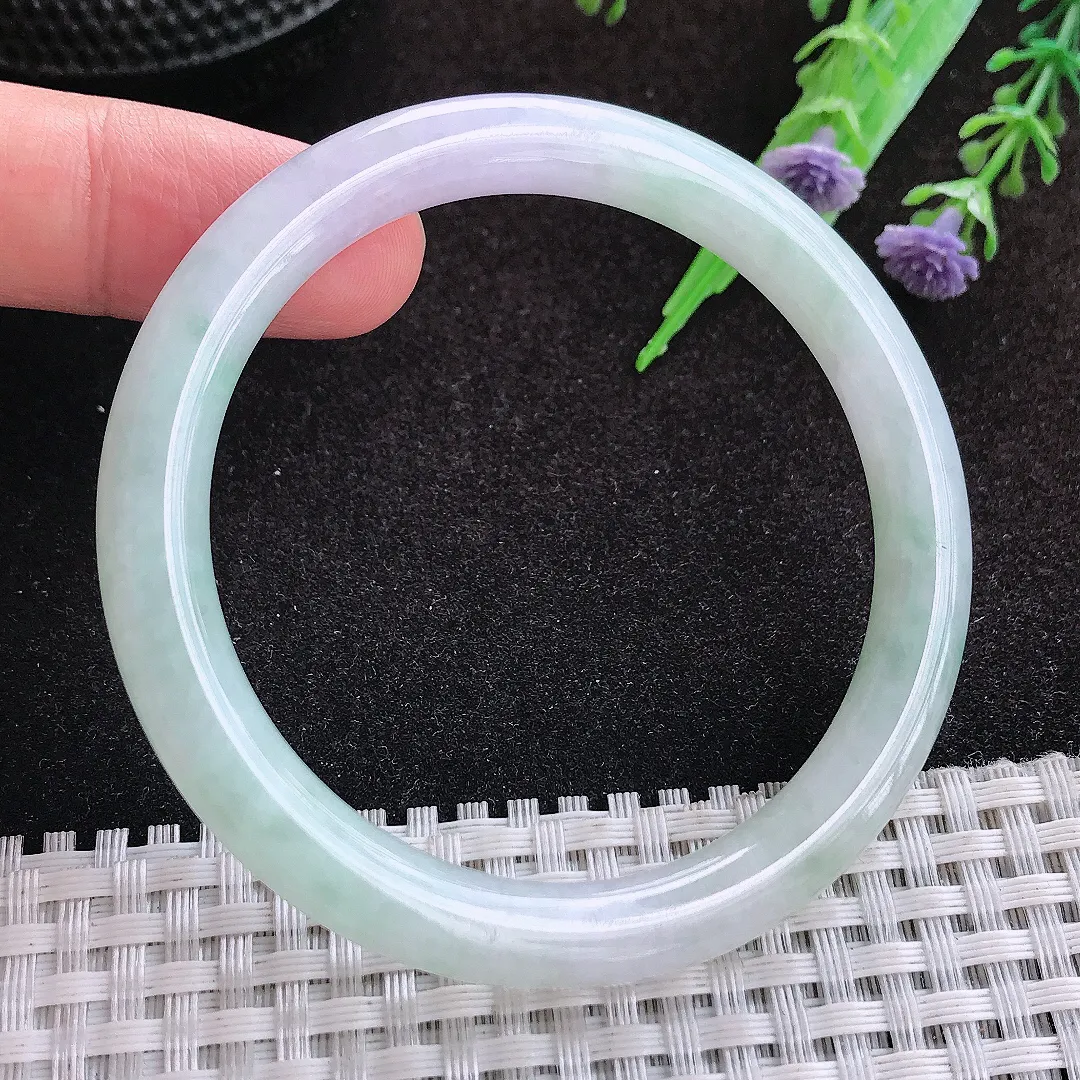 自然光53.5/7.8/8老坑秀气冰润月光白圆条手镯缅甸翡翠玉镯手环