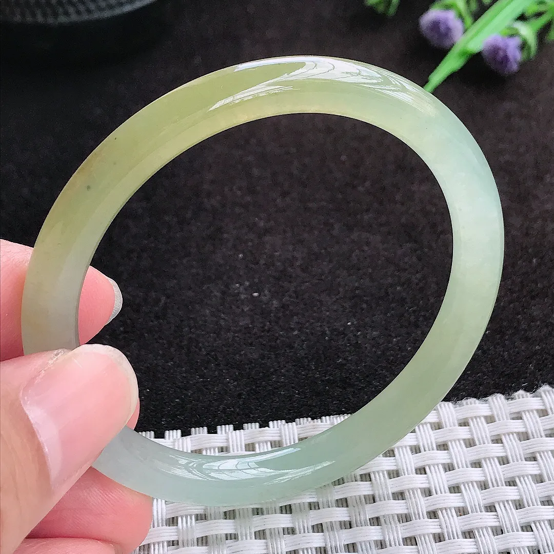自然光53.5/7.2老坑冰胶果冻冰黄黄翡细条手镯缅甸翡翠玉镯圆条