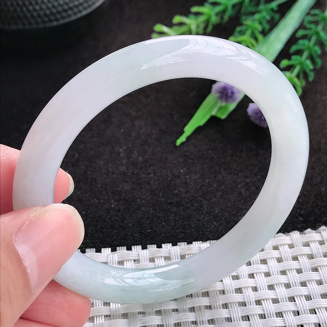 自然光52/8.7/8.6老坑冰胶果冻冰纯圆条手镯缅甸翡翠玉镯手环