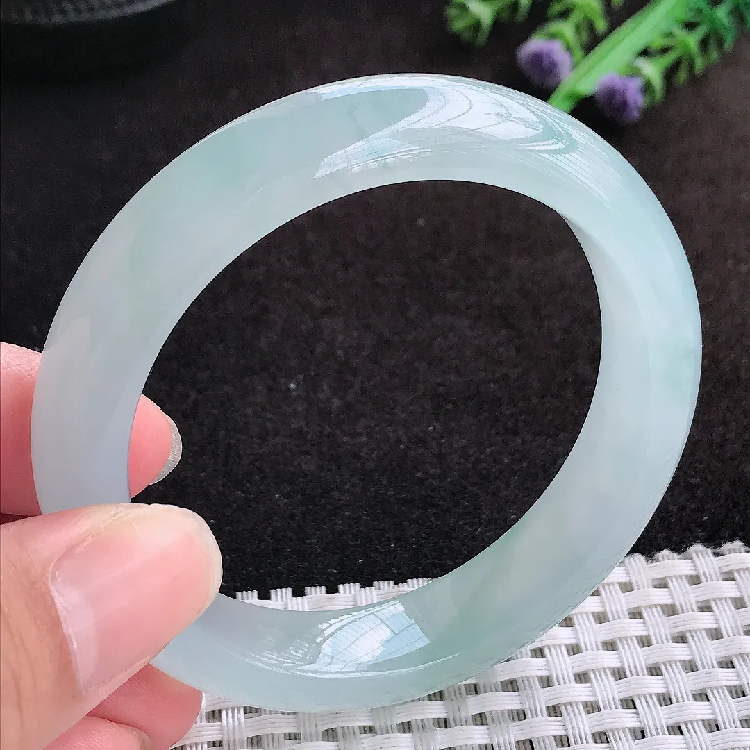 自然光54/13/8.6老坑冰种果冻胶冰飘花手镯手镯缅甸翡翠玉镯手环