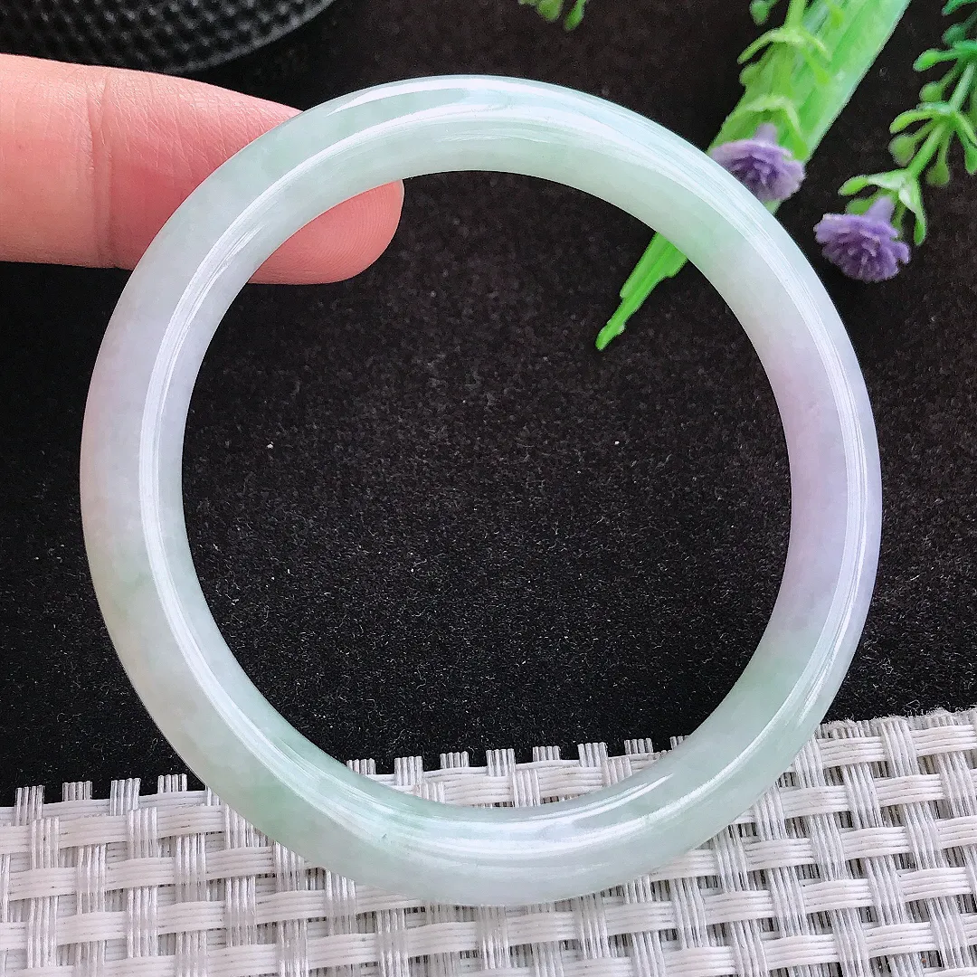自然光53.5/7.8/8老坑秀气冰润月光白圆条手镯缅甸翡翠玉镯手环
