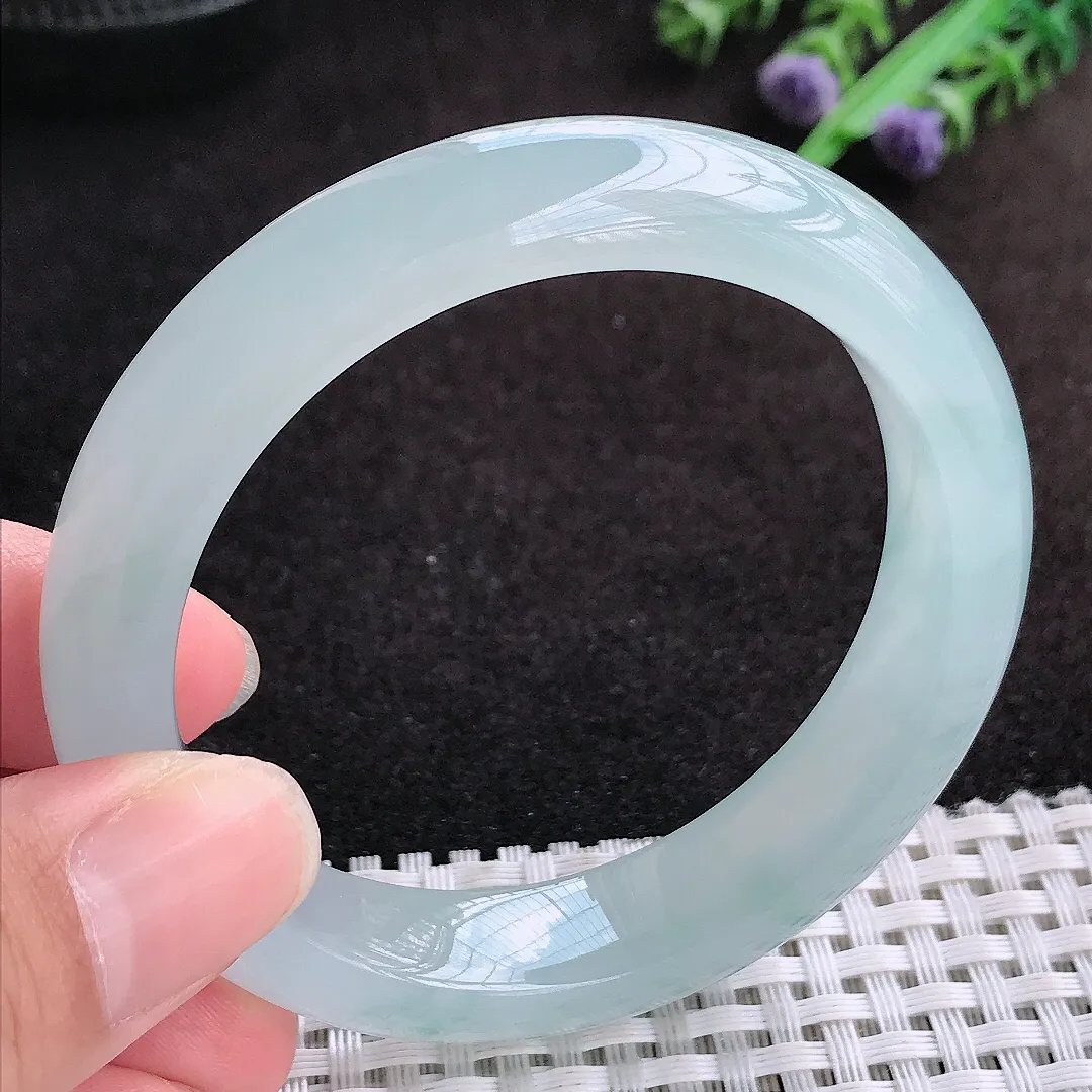 自然光54/13/8.6老坑冰种果冻胶冰飘花手镯手镯缅甸翡翠玉镯手环