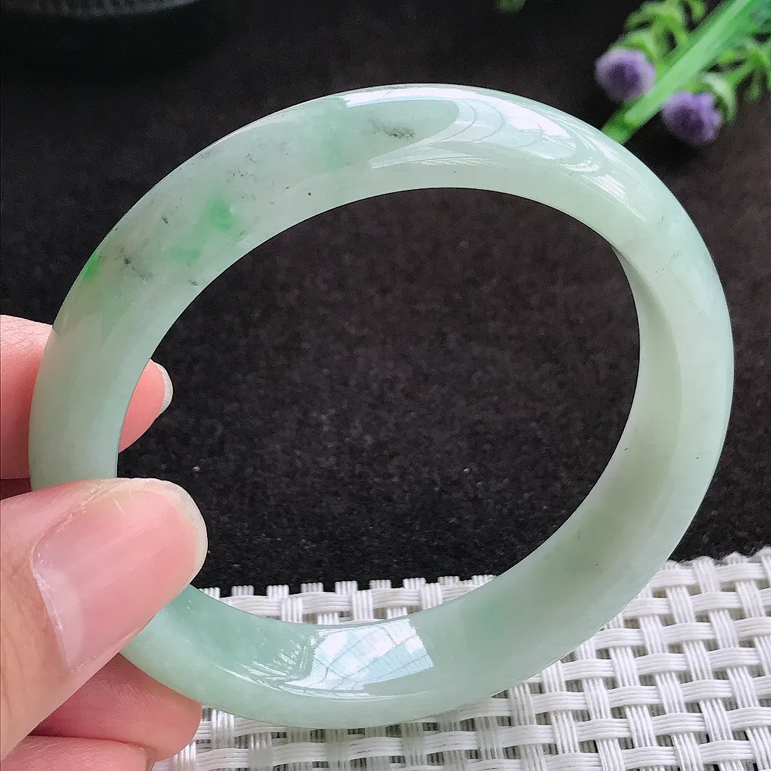 自然光56/13/7.8老坑冰润水灵飘阳绿手镯缅甸翡翠玉镯手环
