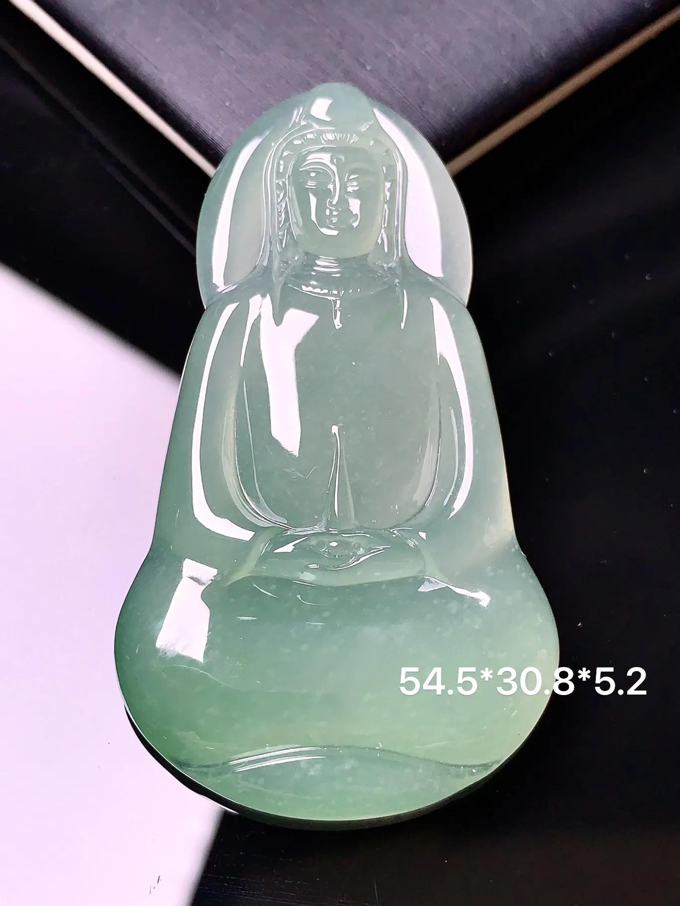 冰种观音吊坠 玉质细腻 色泽清新艳丽 整体尺寸54.5*30.8*5.2