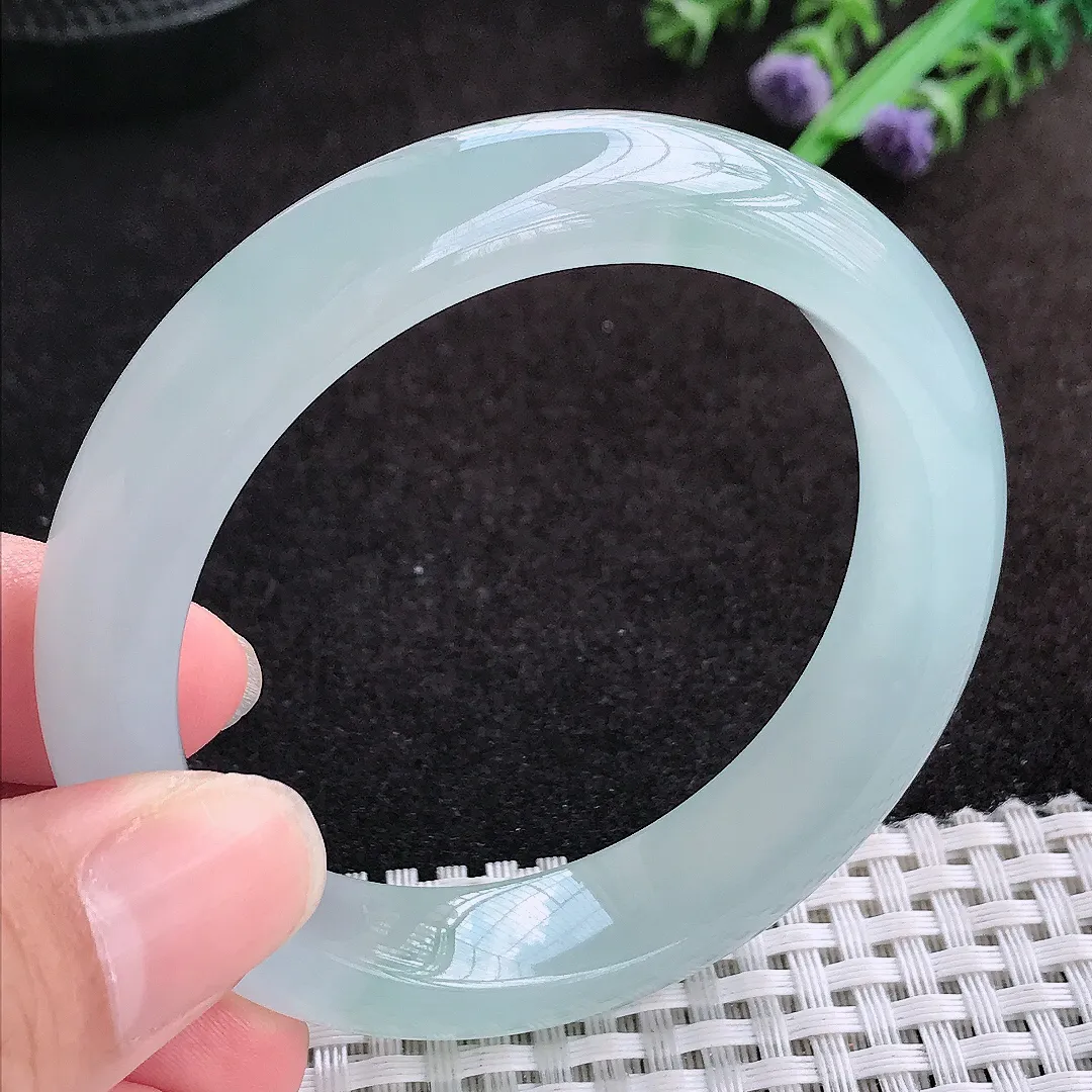 自然光54/13/8.6老坑冰种果冻胶冰飘花手镯手镯缅甸翡翠玉镯手环