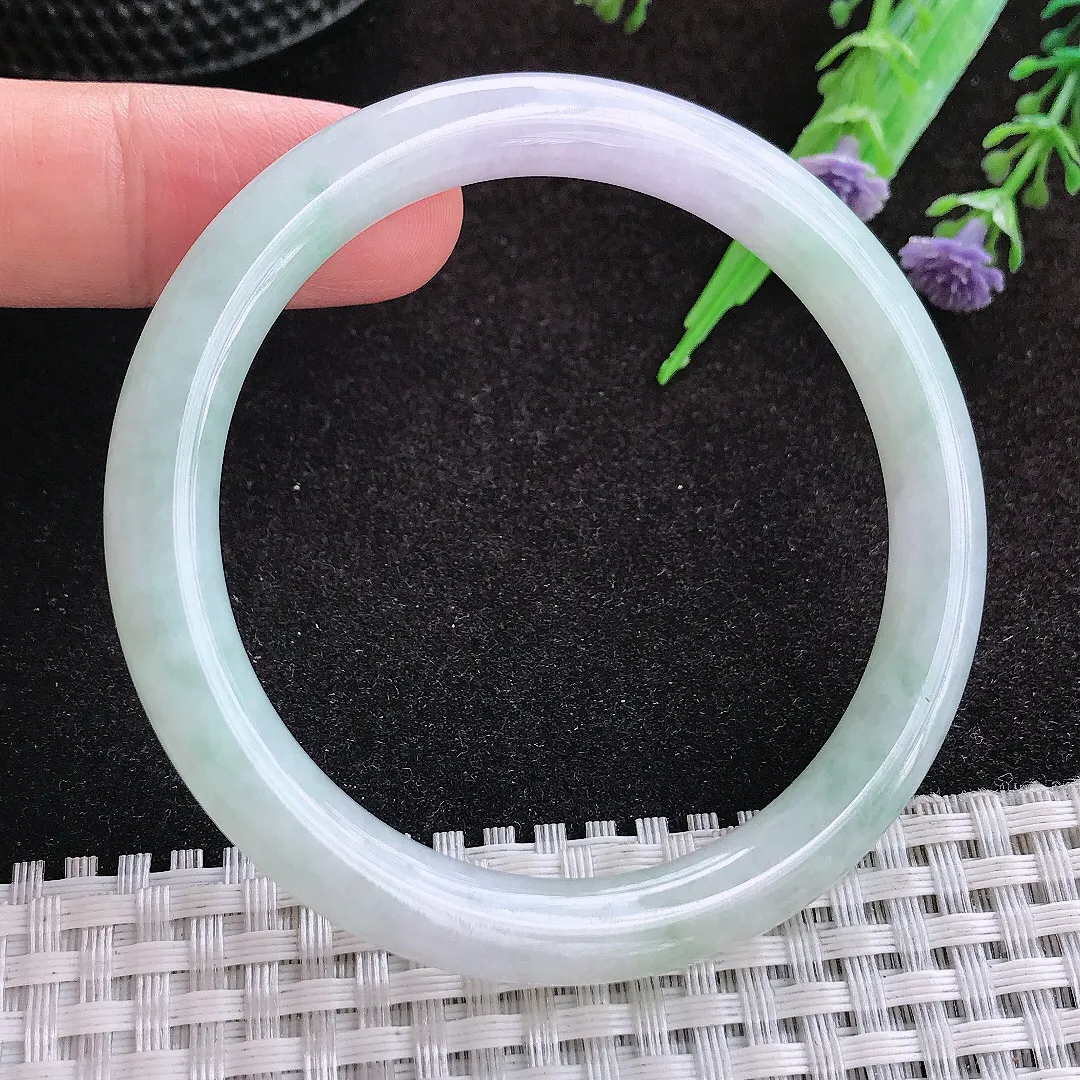 自然光53.5/7.8/8老坑秀气冰润月光白圆条手镯缅甸翡翠玉镯手环