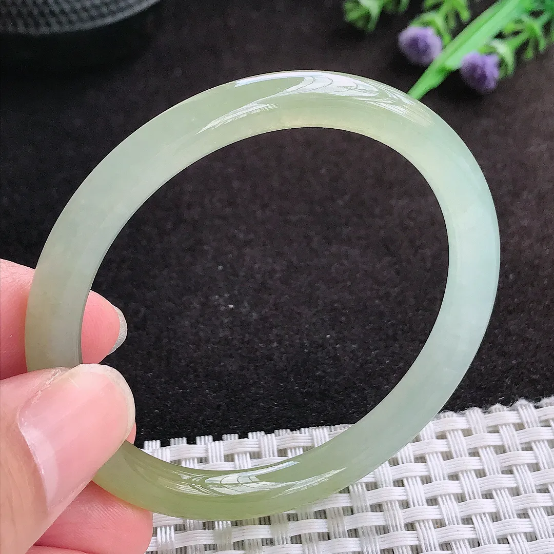 自然光53.5/7.2老坑冰胶果冻冰黄黄翡细条手镯缅甸翡翠玉镯圆条