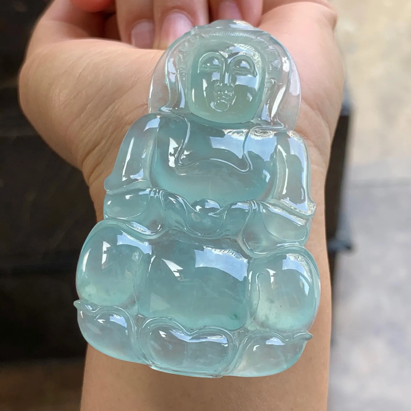 冰种晴水大观音 水润冰透 底色漂亮 品相短暂 大气