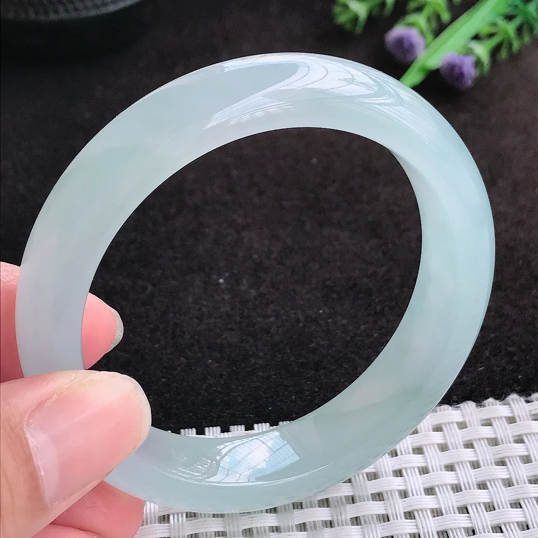 自然光54/13/8.6老坑冰种果冻胶冰飘花手镯手镯缅甸翡翠玉镯手环