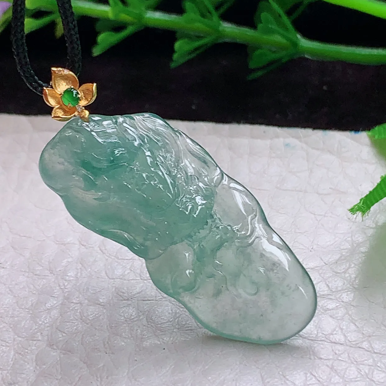 x54实拍35.8*15.5*8缅甸翡翠A货精雕冰晴生意兴隆 龙牌玉吊坠 玉挂件