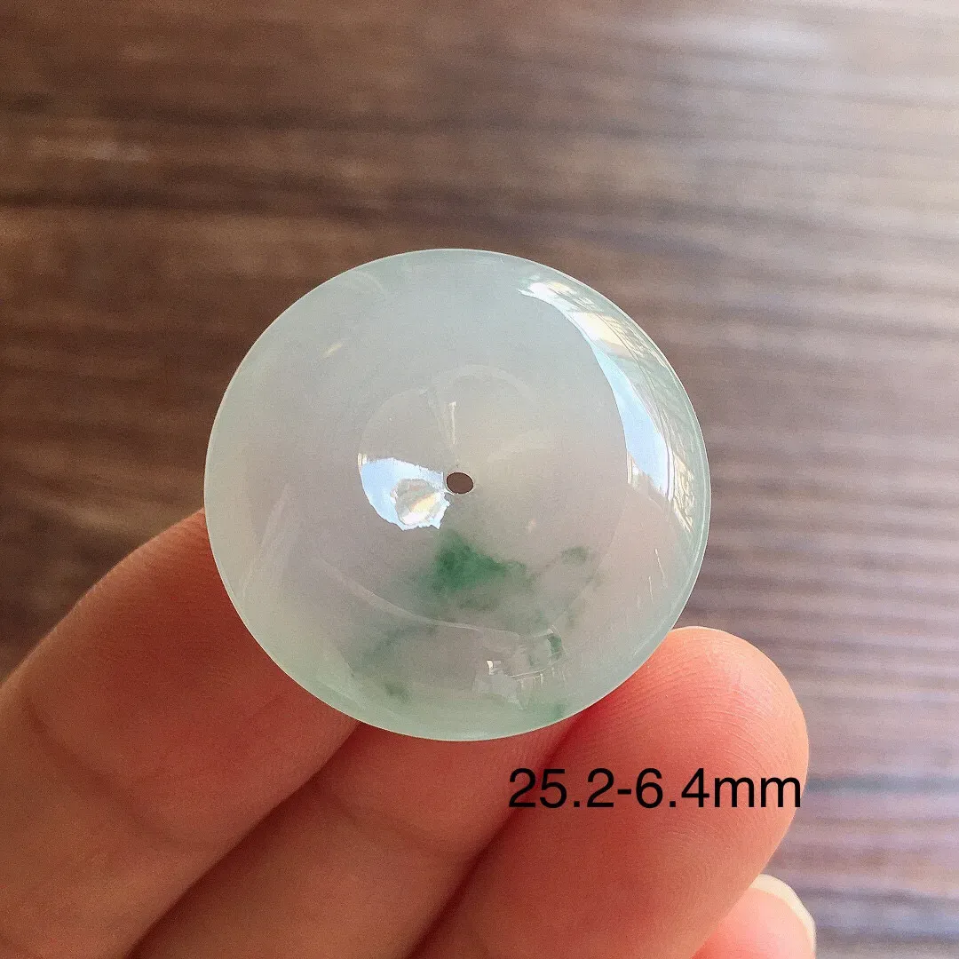 冰飘花平安扣，冰润光泽，玉质细腻，种水足 尺寸25.2*6.4