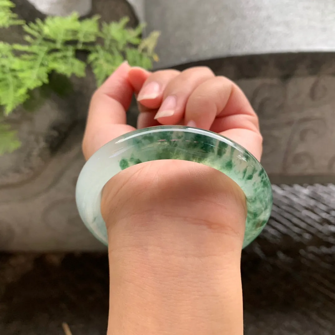 圈口55.7-11.3-9.5 【玻璃种飘花正圈手镯】正圈55 56可戴