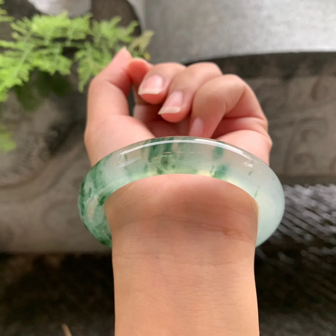 圈口55.7-11.3-9.5 【玻璃种飘花正圈手镯】正圈55 56可戴