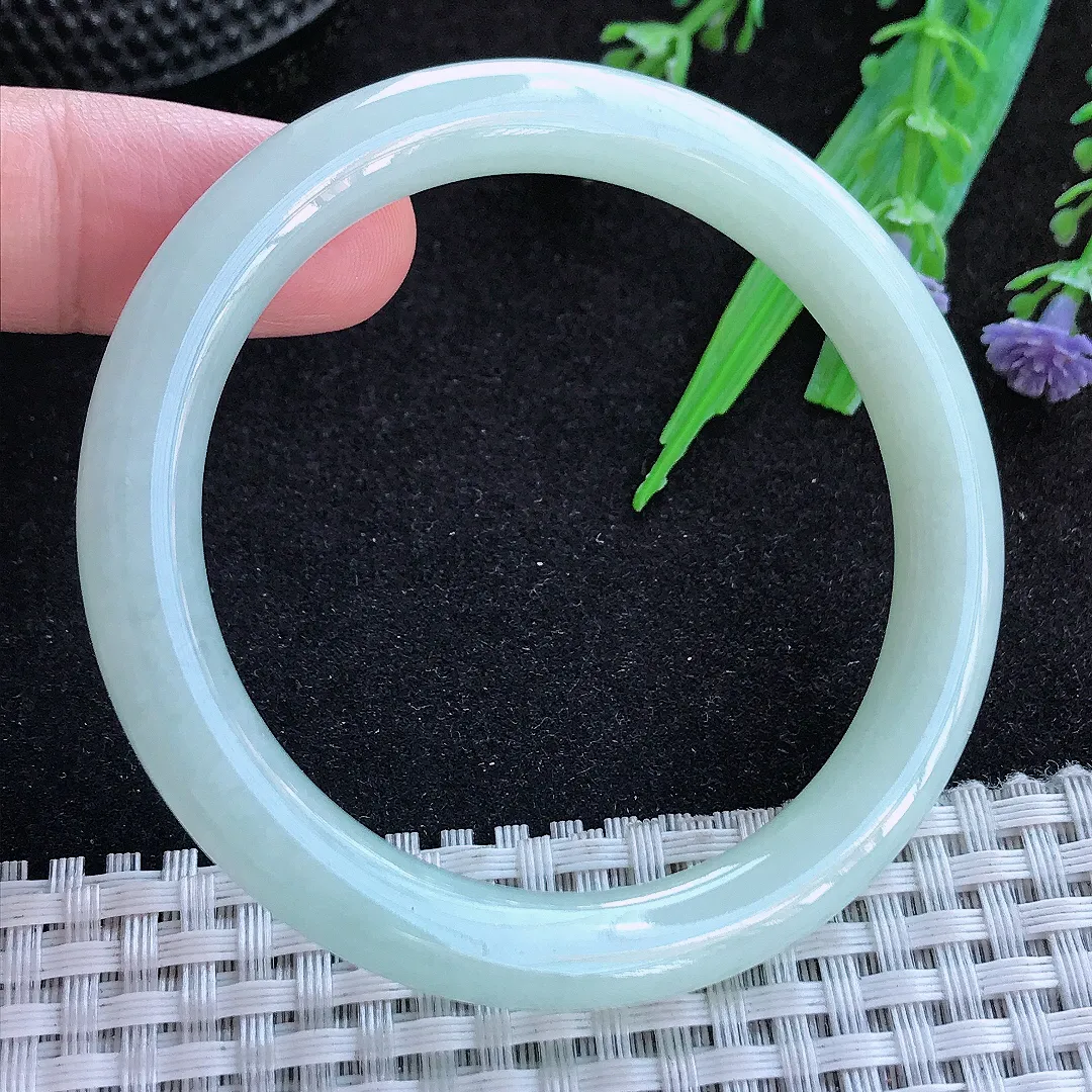 自然光52/8小圈口老坑冰润起胶冰晴绿圆条手镯缅甸翡翠玉镯手环