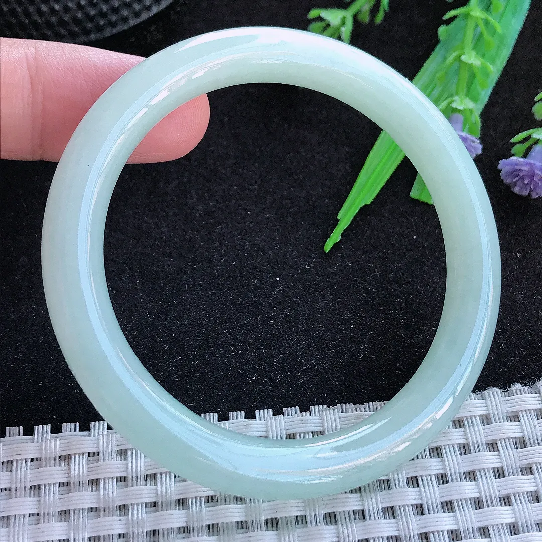 自然光52/8小圈口老坑冰润起胶冰晴绿圆条手镯缅甸翡翠玉镯手环