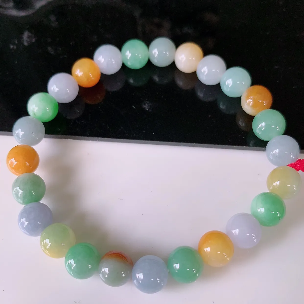自然光实拍，冰润多彩翡翠手串手链，糖果手链，种老水足，冰清玉润  颜色漂亮  # 46.6取一尺寸7.5