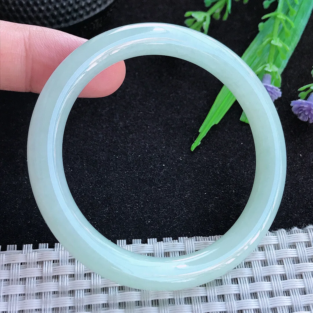 自然光52/8小圈口老坑冰润起胶冰晴绿圆条手镯缅甸翡翠玉镯手环
