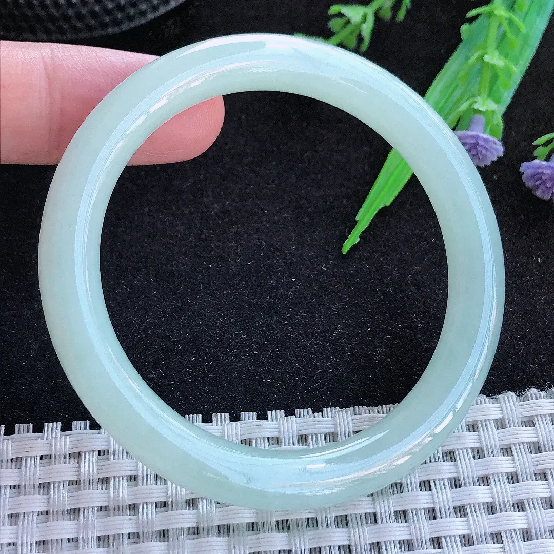 自然光52/8小圈口老坑冰润起胶冰晴绿圆条手镯缅甸翡翠玉镯手环
