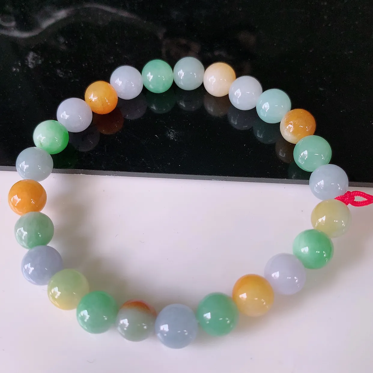 自然光实拍，冰润多彩翡翠手串手链，糖果手链，种老水足，冰清玉润  颜色漂亮  # 46.6取一尺寸7.5