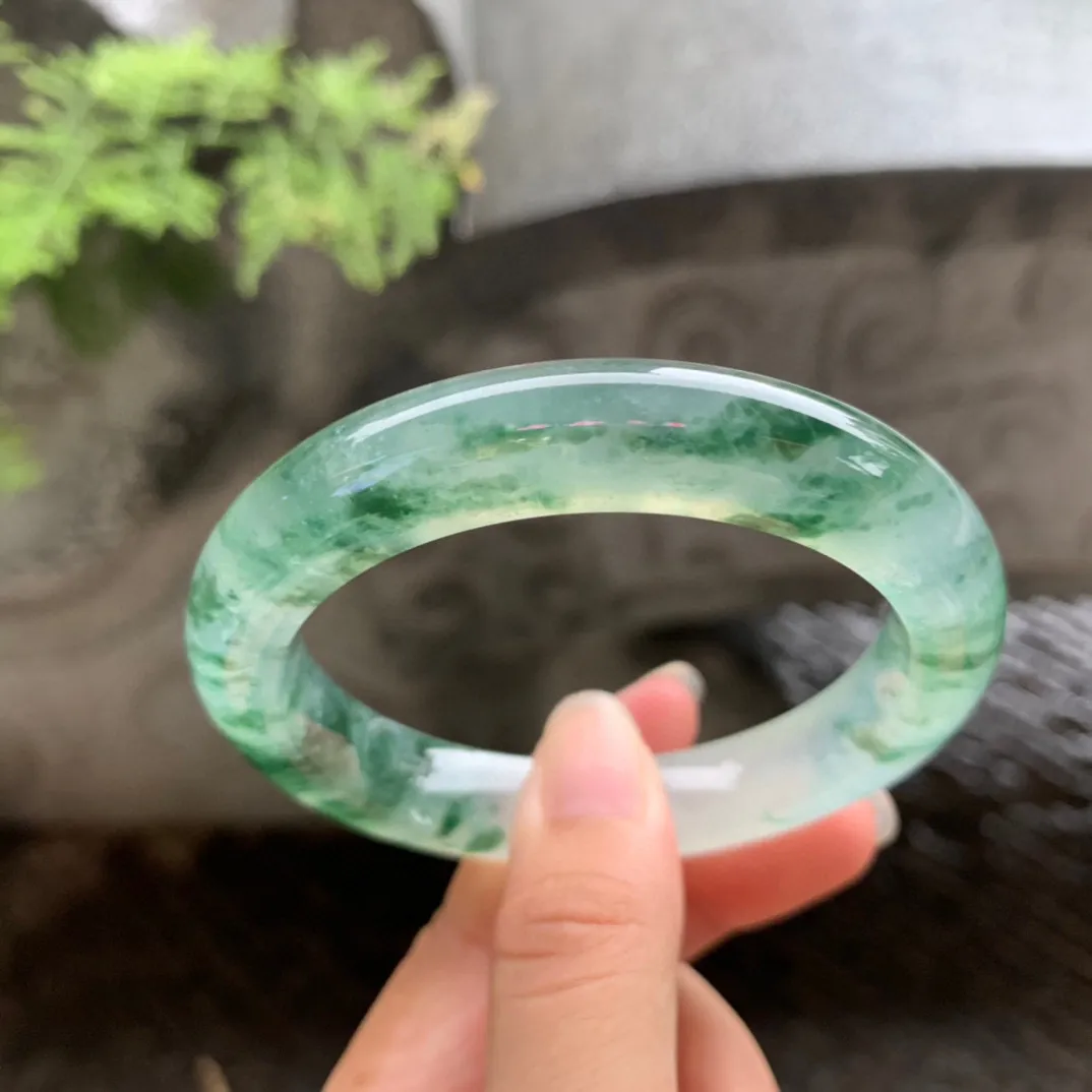 圈口55.7-11.3-9.5 【玻璃种飘花正圈手镯】正圈55 56可戴