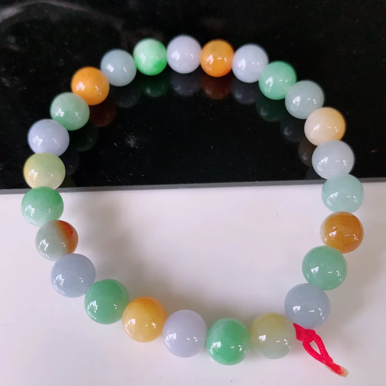 自然光实拍，冰润多彩翡翠手串手链，糖果手链，种老水足，冰清玉润  颜色漂亮  # 46.6取一尺寸7.5