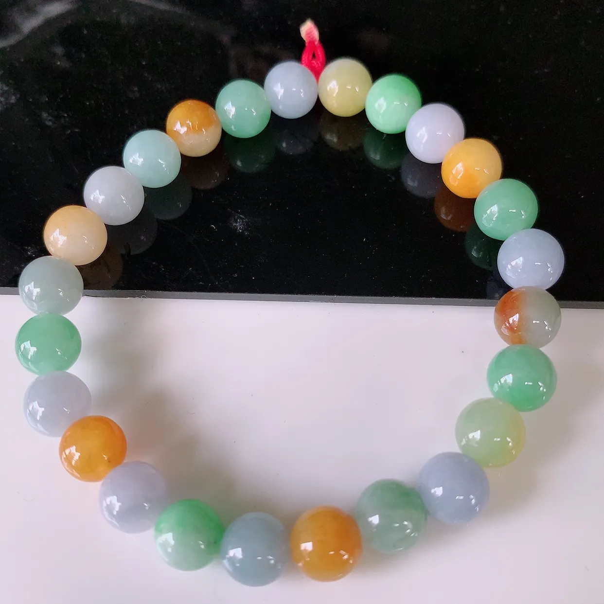 自然光实拍，冰润多彩翡翠手串手链，糖果手链，种老水足，冰清玉润  颜色漂亮  # 46.6取一尺寸7