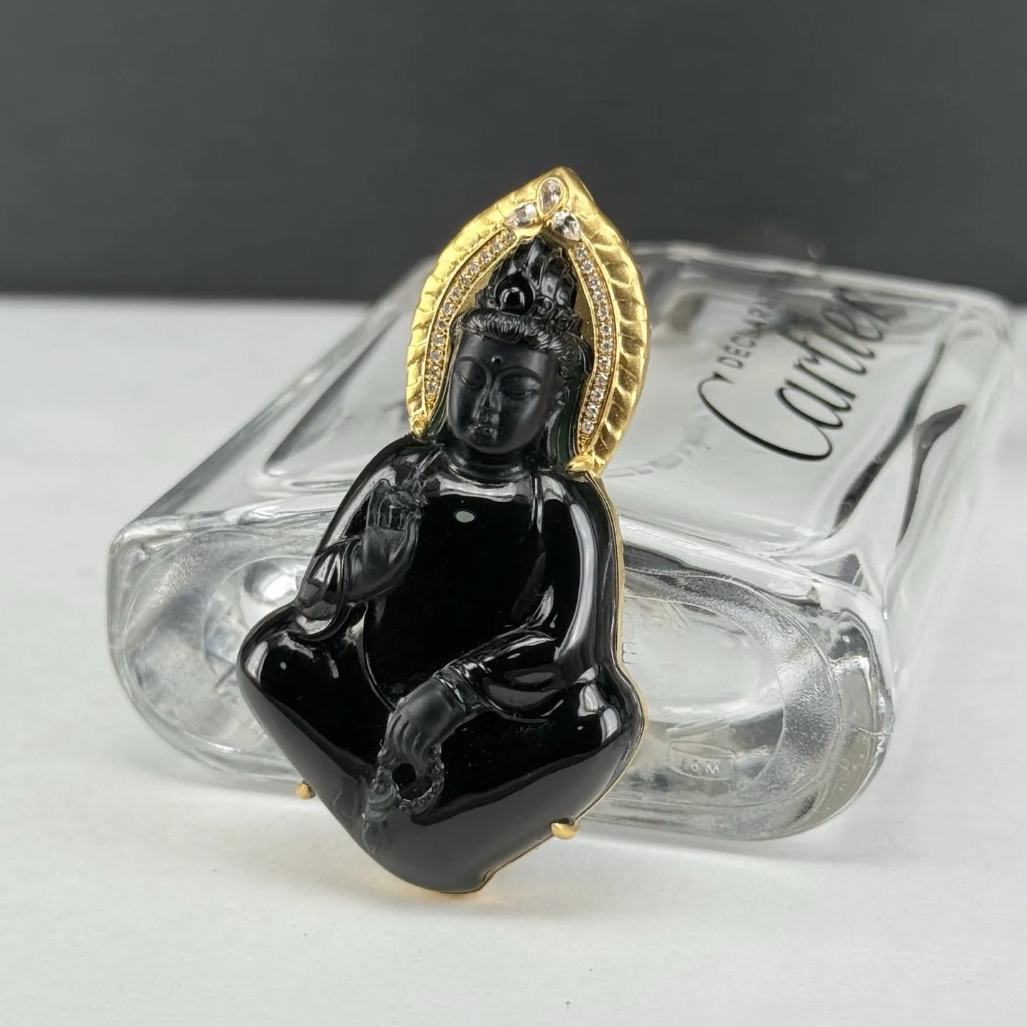 精品18k墨翠观音 种好色正 黑度极好 打灯通透 油性十足
