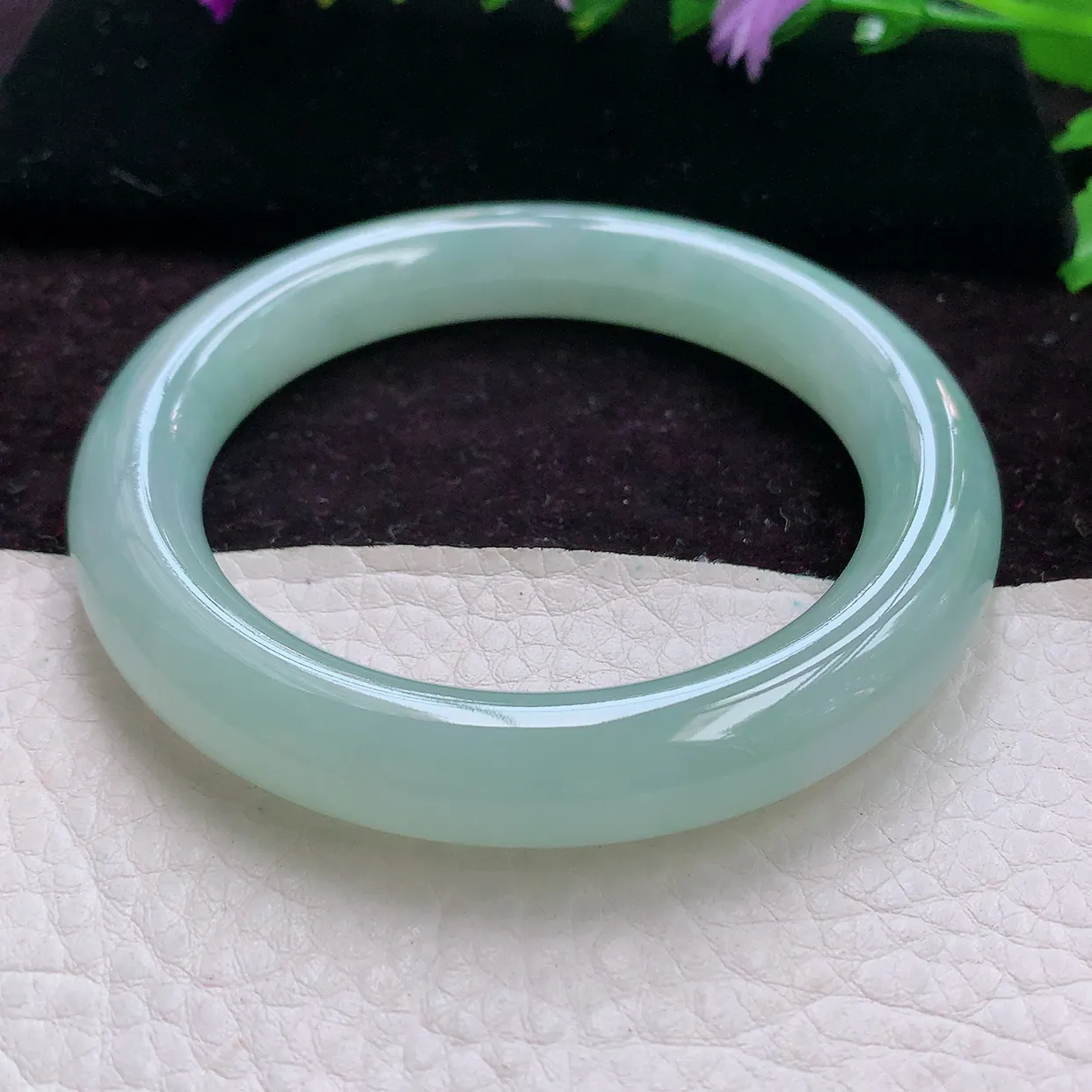 yq实拍54.5*9.8叮当镯 精美冰甜绿圆条缅甸翡翠玉手镯 美人镯
