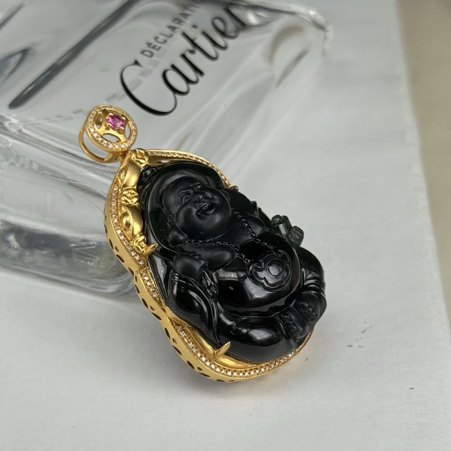 墨翠逍遥佛 种好色正 黑度极好 打灯通透 油性十足