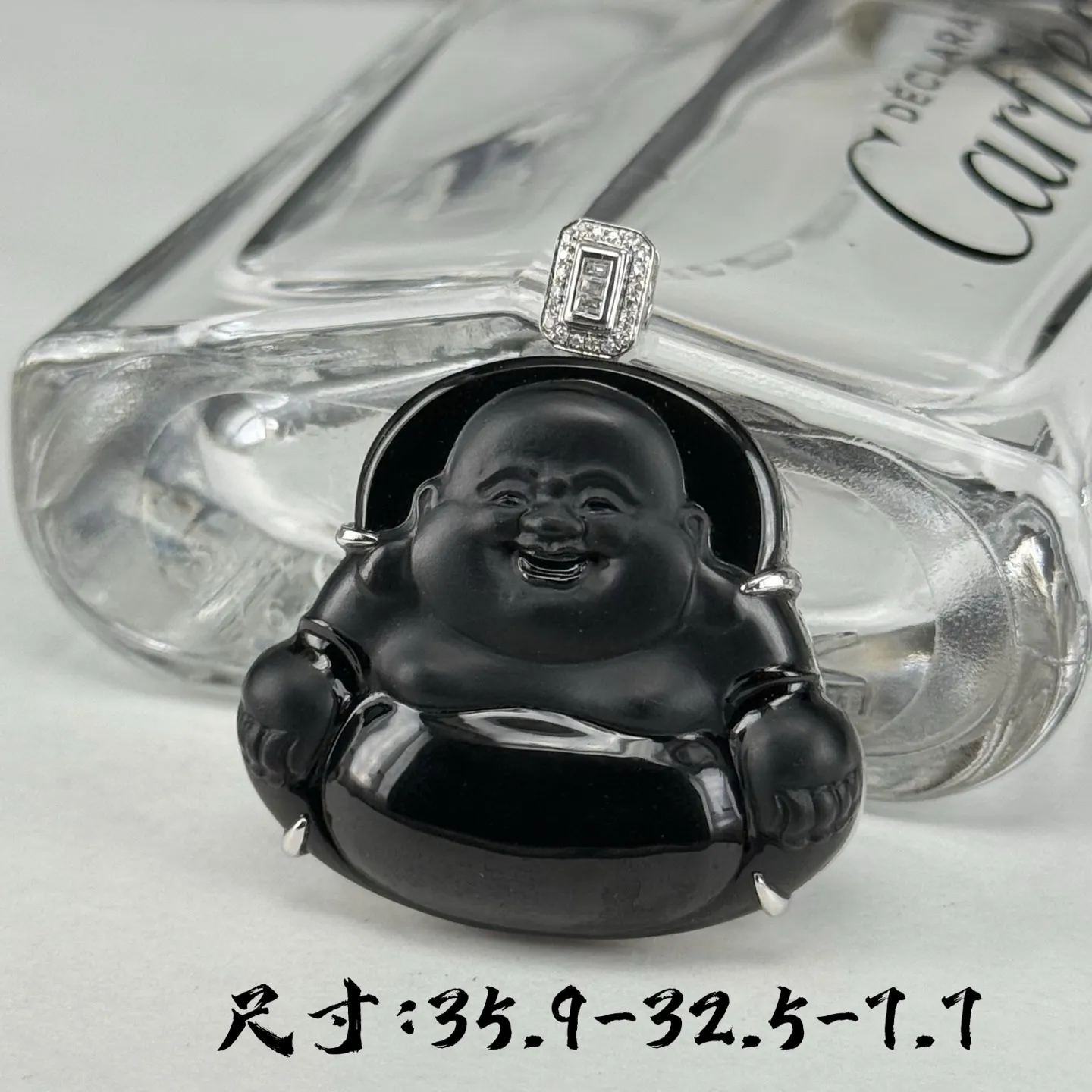 精品18k墨翠大肚佛 种好色正 黑度极好 打灯通透 油性十足