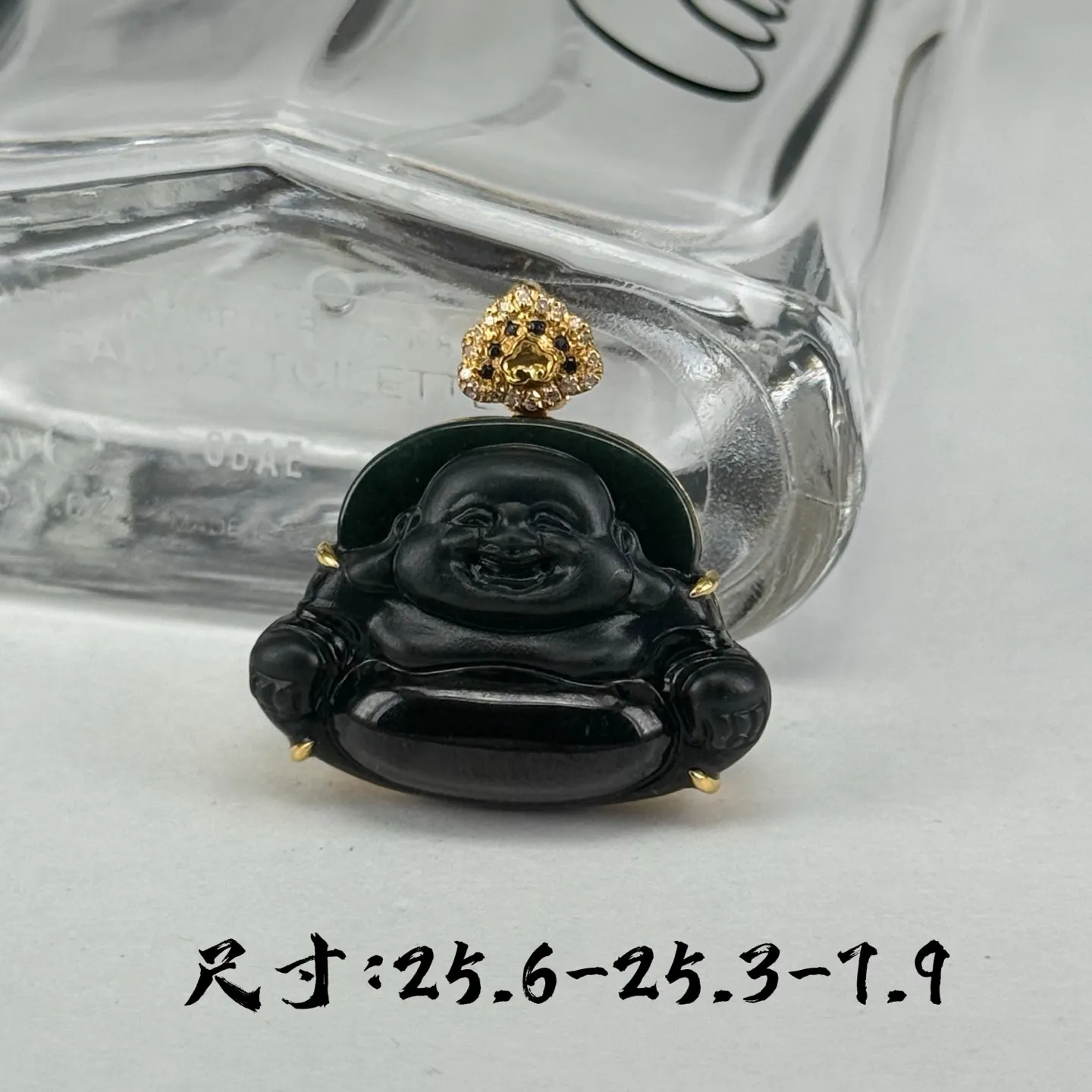 精品18k墨翠大肚佛吊坠 种好色正 黑度极好 打灯通透 油性十足