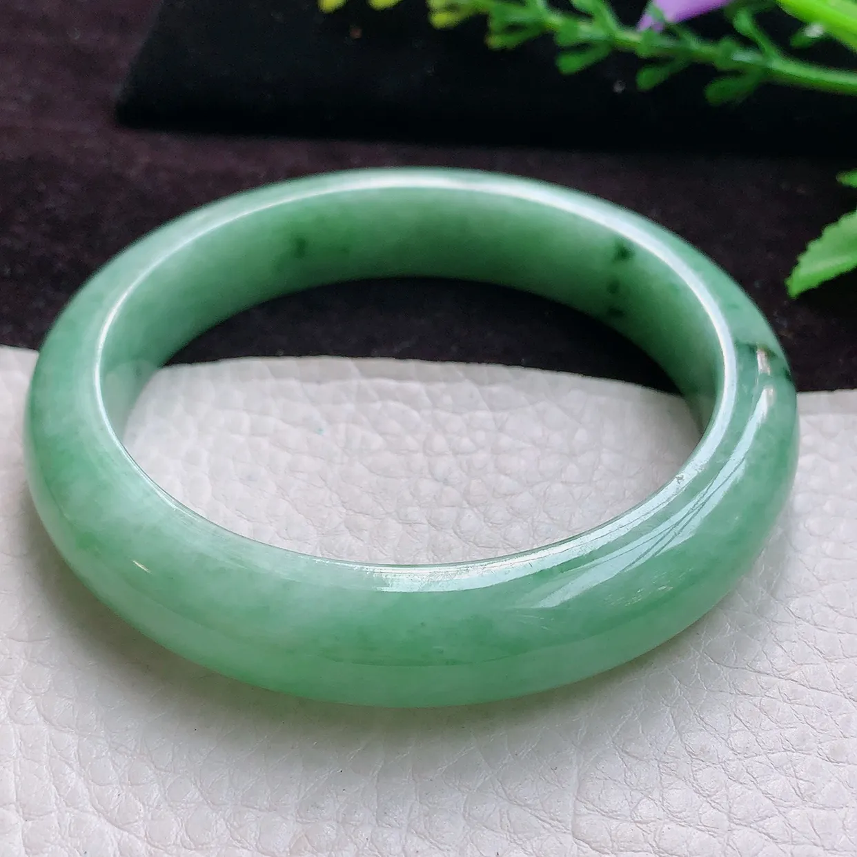 blm大圈口61.6*12.8*9平安镯 精美飘花宽边缅甸翡翠玉手镯 玉手环