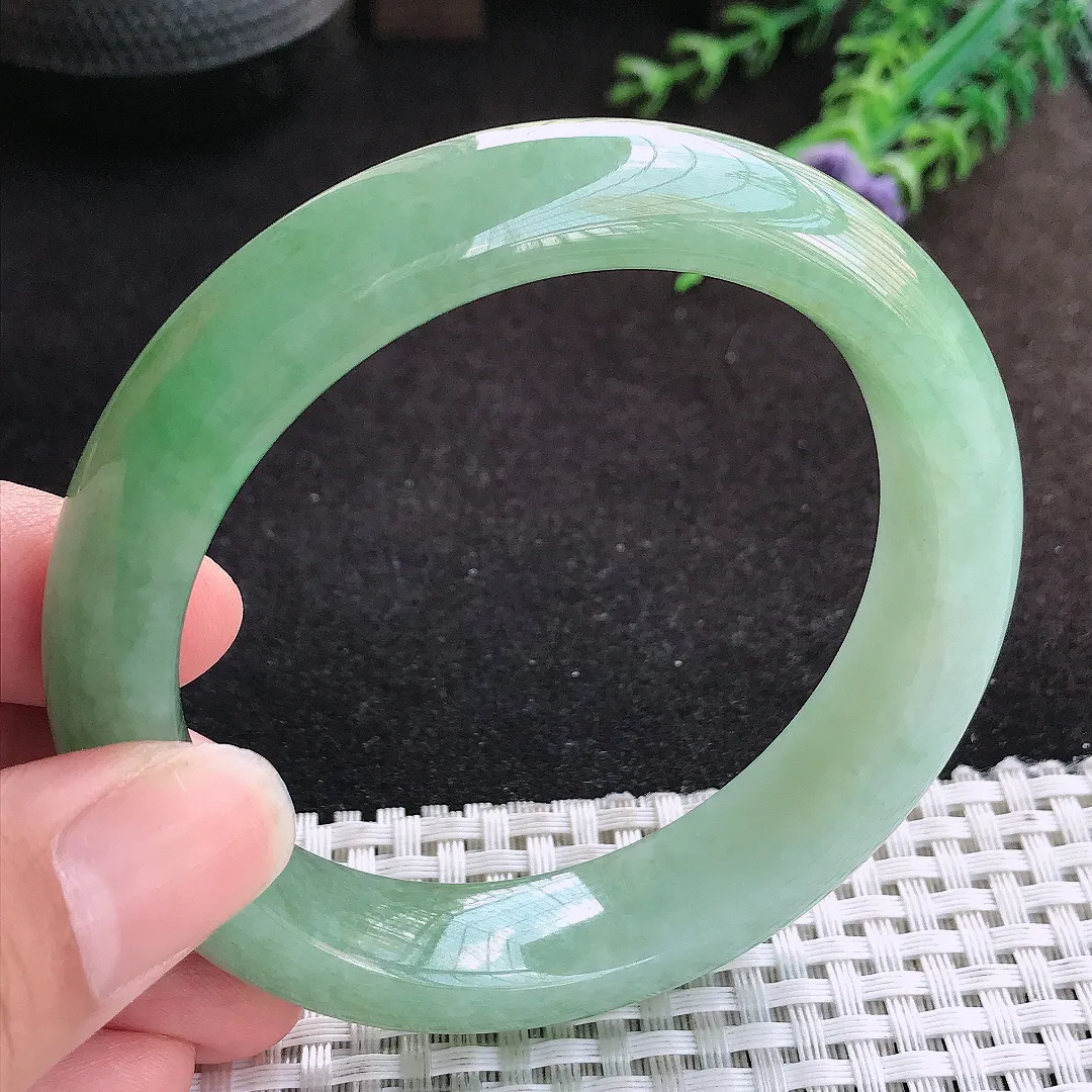 自然光58.5/13.5/9.4老坑精美冰润满绿手镯缅甸翡翠宽边玉镯手环
