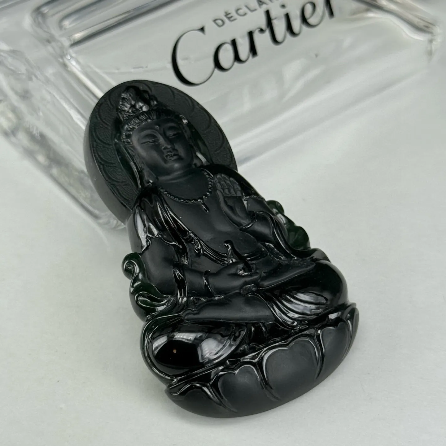 精品墨翠观音 种好色正 黑度极好 打灯通透 油性十足 尺寸62.6